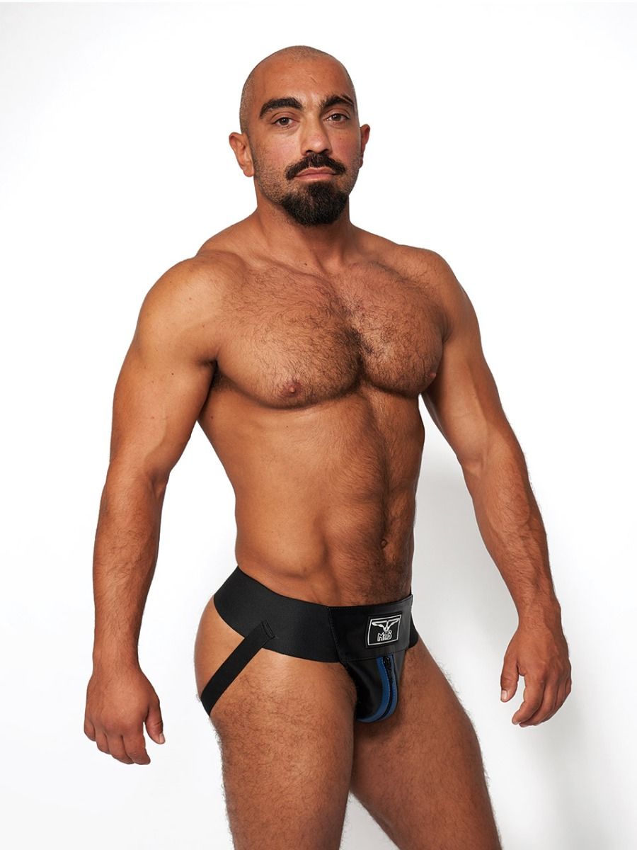 Mister B - Suspensorio Premium Cuero Negro-Azul