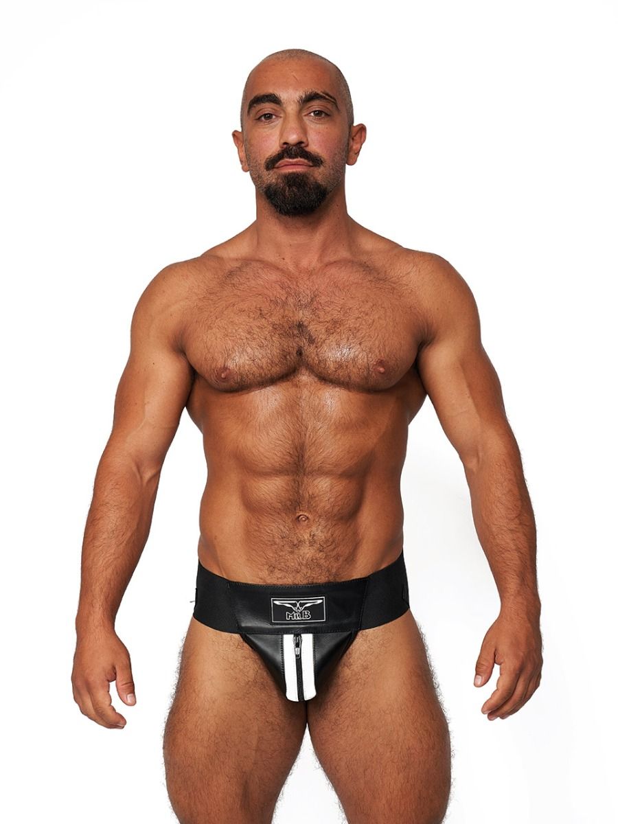 Mister B - Suspensorio Premium Cuero Negro-Blanco