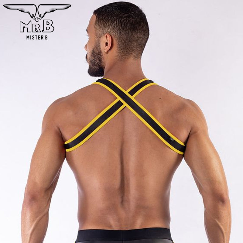 Mister B - Arnés X-Back Neopreno Negro-Amarillo