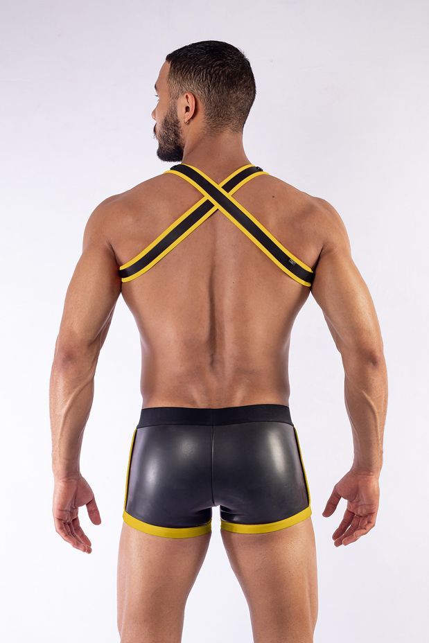 Mister B - Arnés X-Back Neopreno Negro-Amarillo