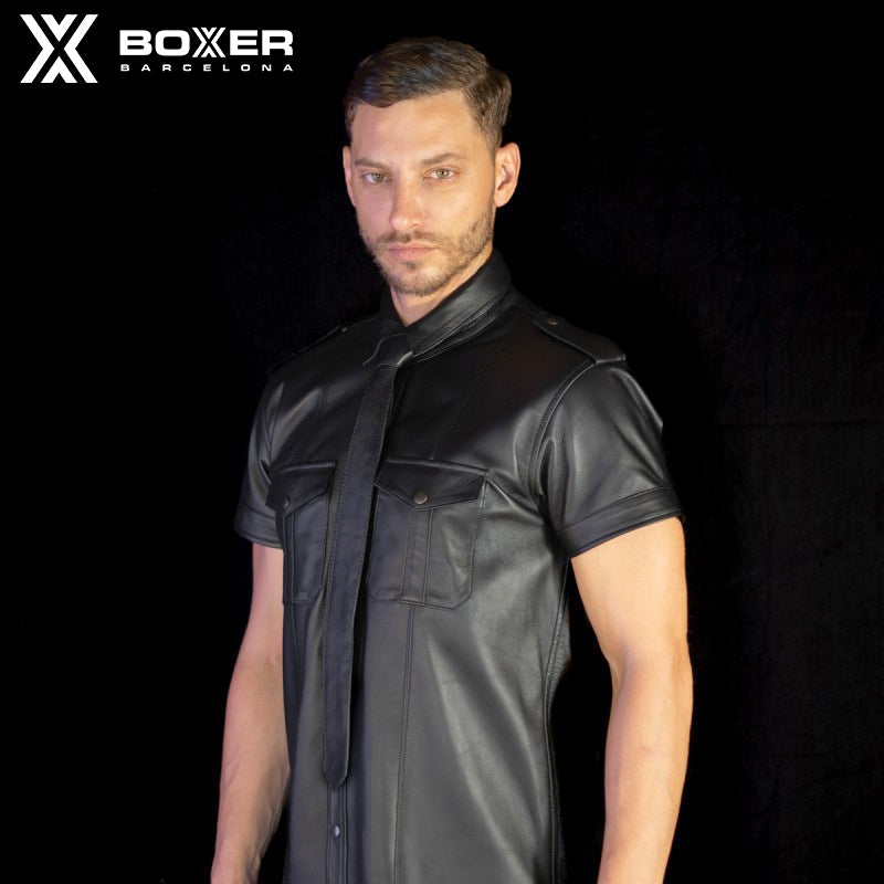 BOXER - Camisa de uniforme de cuero de lujo - Negro - Piel de cordero