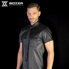 BOXER - Camisa de uniforme de cuero de lujo - Negro - Piel de cordero