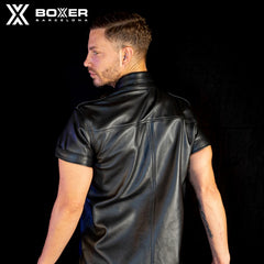 BOXER - Camisa de uniforme de cuero de lujo - Negro - Piel de cordero