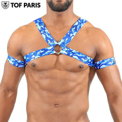 TOF Paris - Arnés elástico fetiche H/X - Camuflaje azul