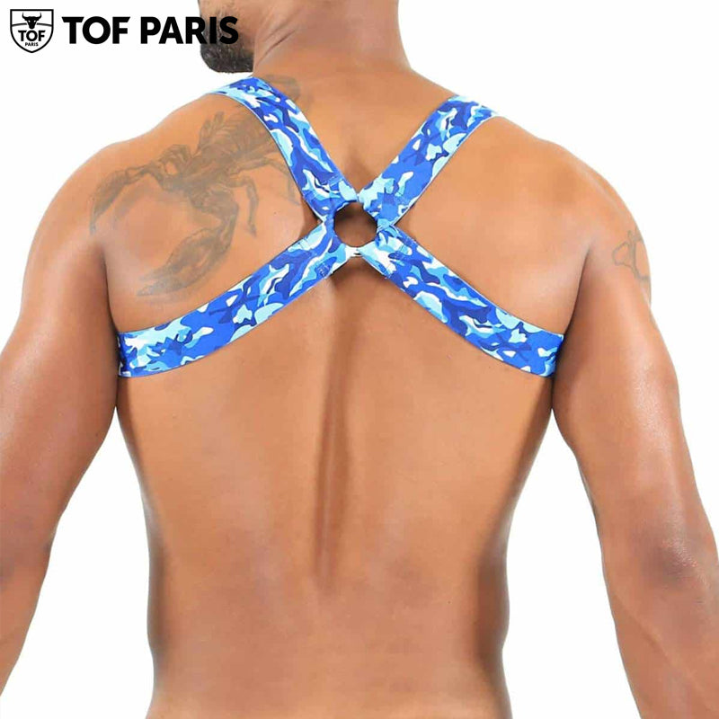 TOF Paris - Arnés elástico fetiche H/X - Camuflaje azul