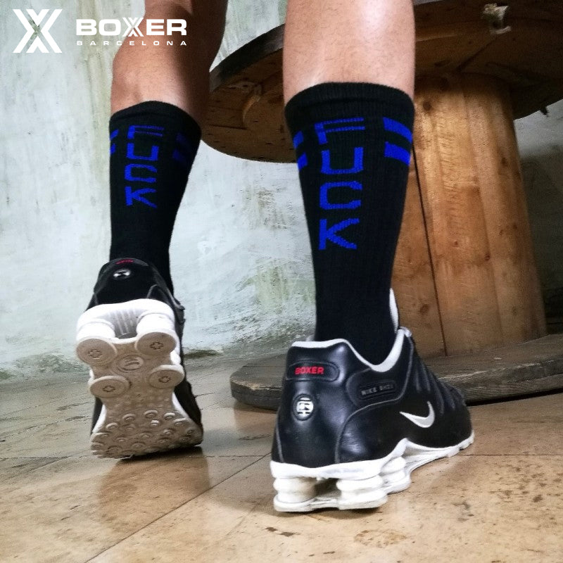 BOXER - Calcetines skater FUCK - Negro/Azul real