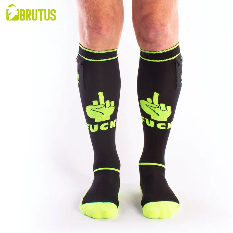 BRUTUS - Calcetines de fiesta FXXX con bolsillos Negro / Amarillo Neón