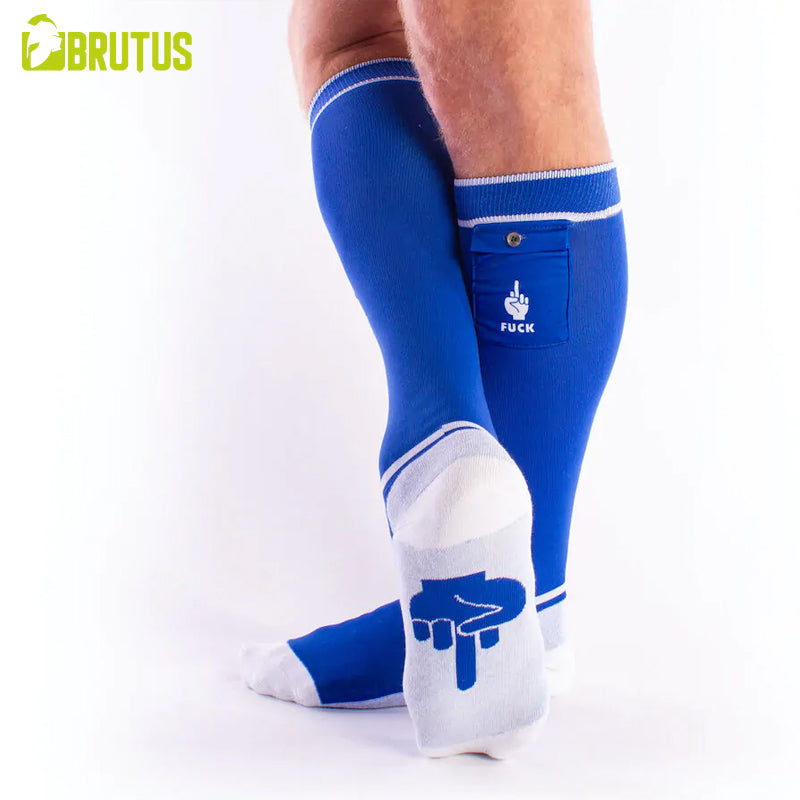 BRUTUS - Calcetines de fiesta FXXX con bolsillos Azul / Blanco