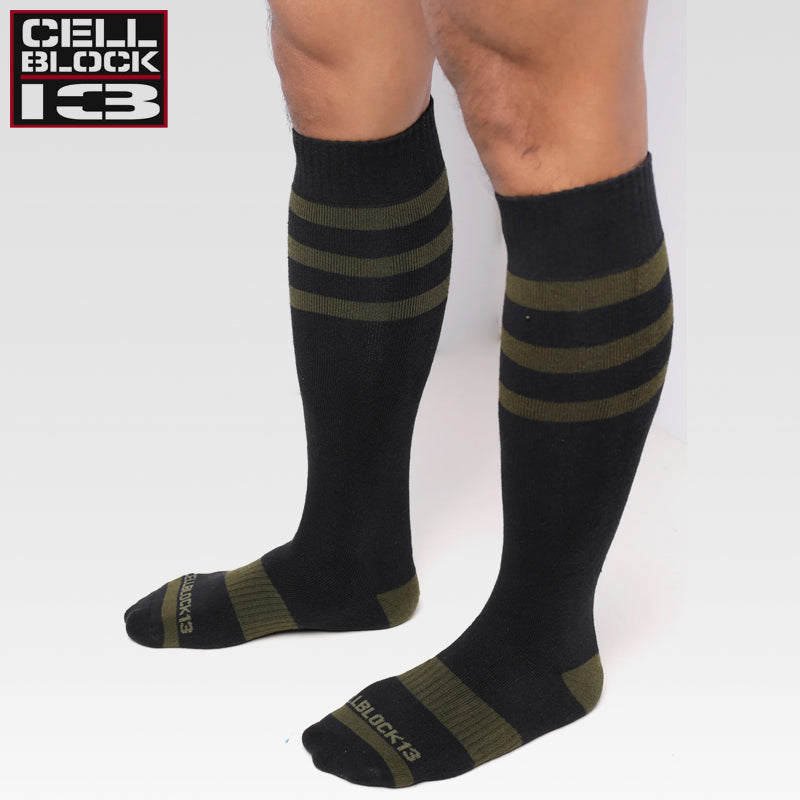 CELLBLOCK 13 - Calcetines hasta la rodilla Linebacker - Verde militar