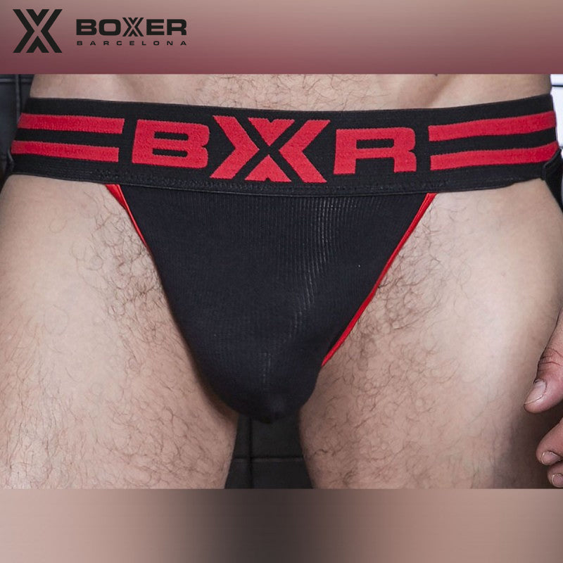 BOXER - Jockstrap X-Jock Canalé - Negro/Rojo 