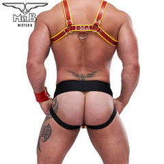 Mister B - Circuit Jockstrap cuero rojo-amarillo