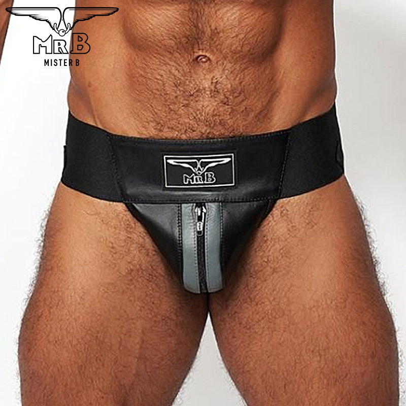 Mister B - Suspensorio Premium Piel Negro-Gris