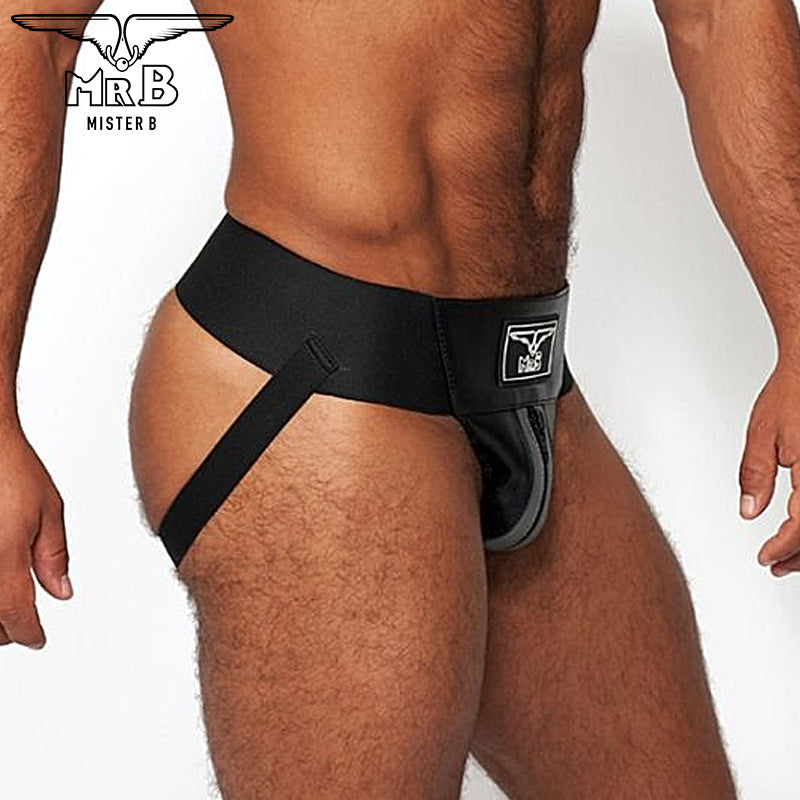 Mister B - Suspensorio Premium Piel Negro-Gris