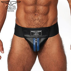 Mister B - Suspensorio Premium Cuero Negro-Azul