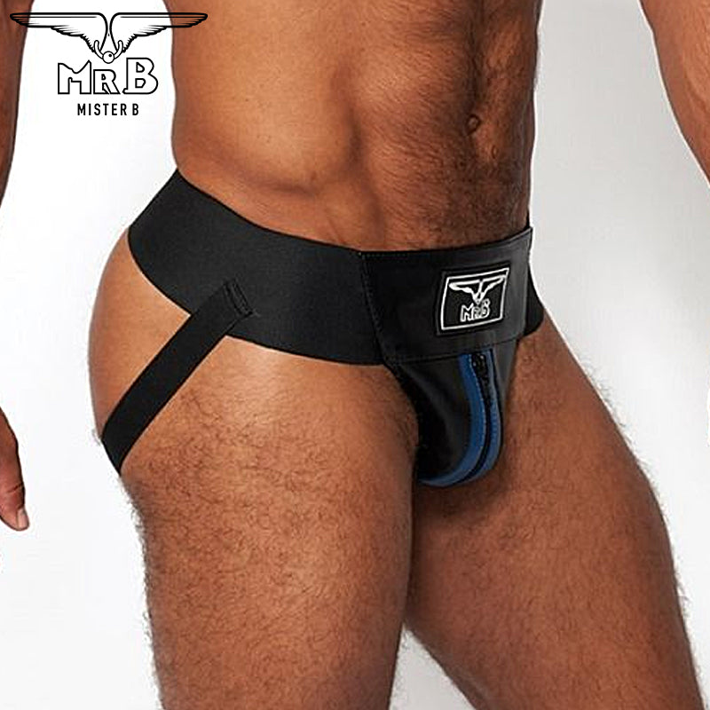 Mister B - Suspensorio Premium Cuero Negro-Azul