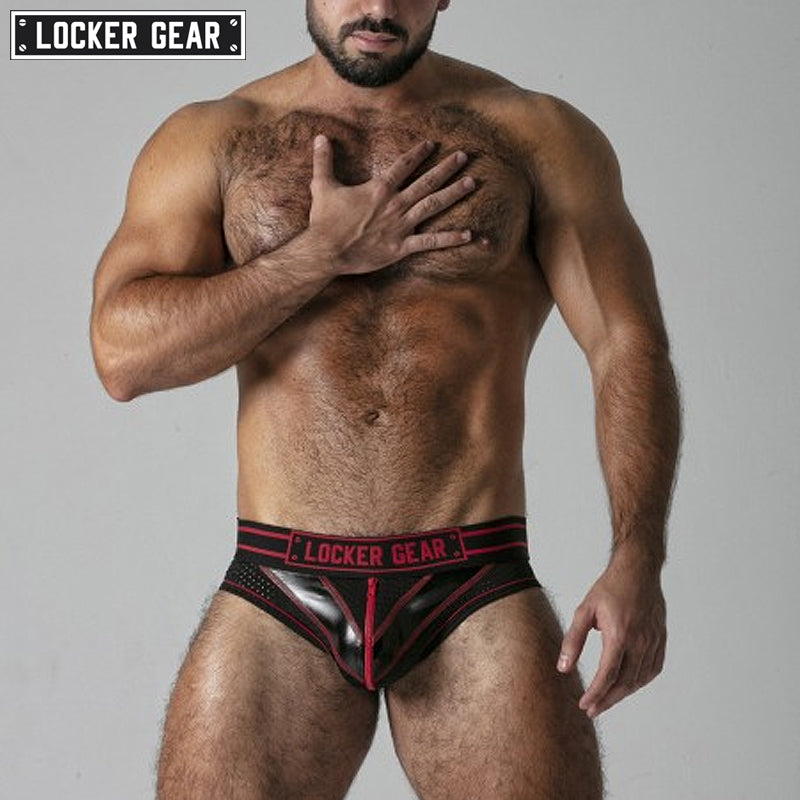 LOCKER GEAR - MASSIVE RUDE Calzoncillos tipo suspensorio de malla con cremallera - Rojo