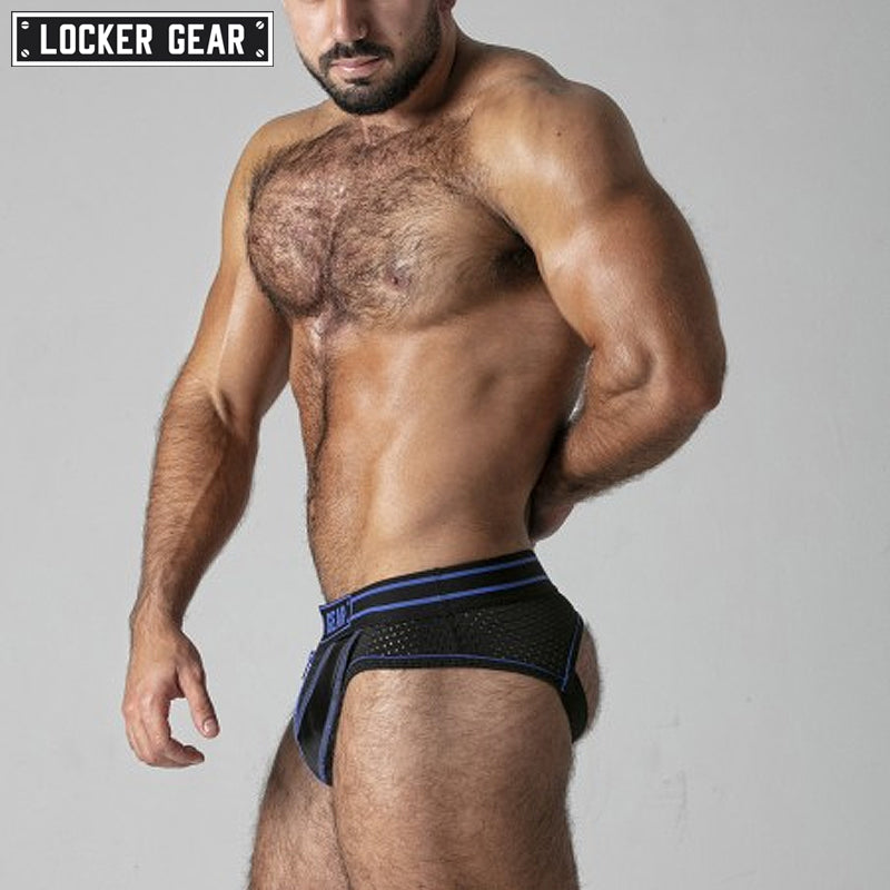 LOCKER GEAR - MASSIVE RUDE Calzoncillos tipo suspensorio de malla con cremallera - Azul