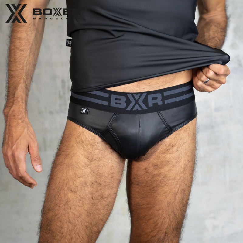 BOXER - Calzoncillos de cuero sintético con parte delantera en Y sexy - Negro 