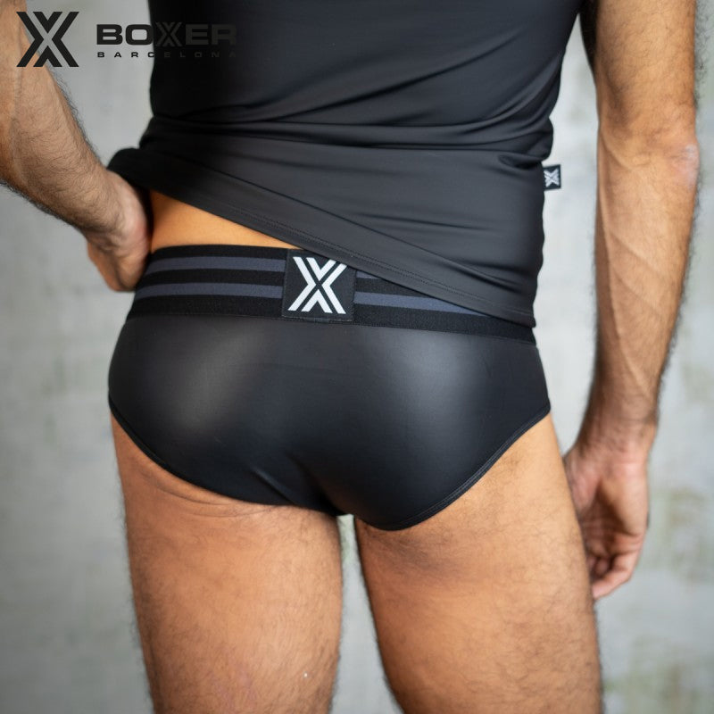 BOXER - Calzoncillos de cuero sintético con parte delantera en Y sexy - Negro 