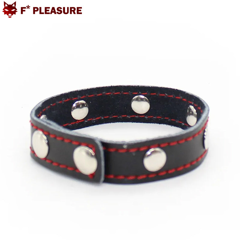 F* Pleasure - Anillo para el pene con múltiples broches de cuero y 3 botones