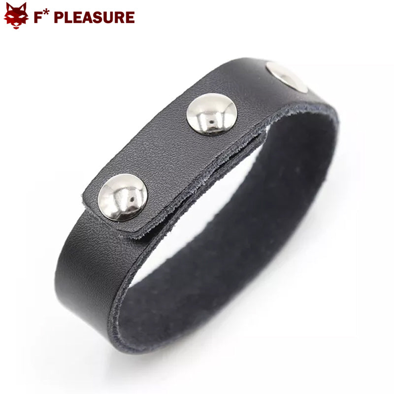 F* Pleasure - Anillo para el pene de cuero con múltiples cierres y 3 botones