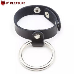 F* Pleasure - Anillo para el pene de cuero con múltiples broches y anillo de metal