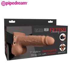 Pipedream - Strap On Vibrador Hueco con Control Remoto 7 Pulgadas (18 cm) - Skin Caramel