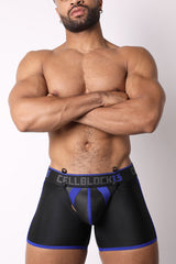 CELLBLOCK 13 - Calzoncillos tipo bóxer de neopreno con cremallera de barra alta, bolsa extraíble y anillo para el pene - Azul