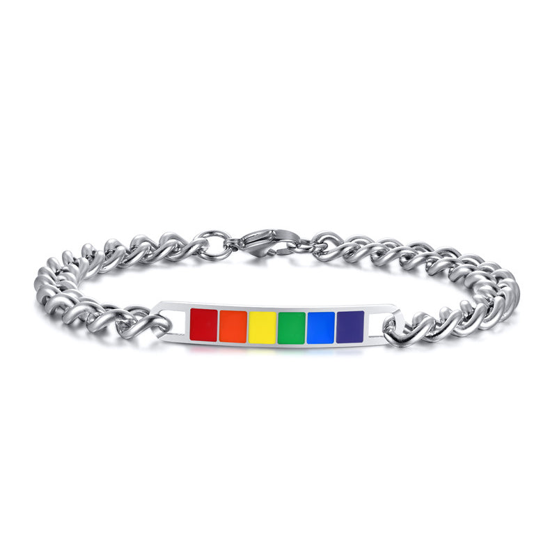 Pulsera Pride Negro Acero Inoxidable Esmalte Plata