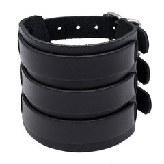 Pulsera ancha de cuero negra de 3 correas