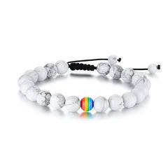 Pulsera de cuentas Pride Rainbow con piedra natural blanca