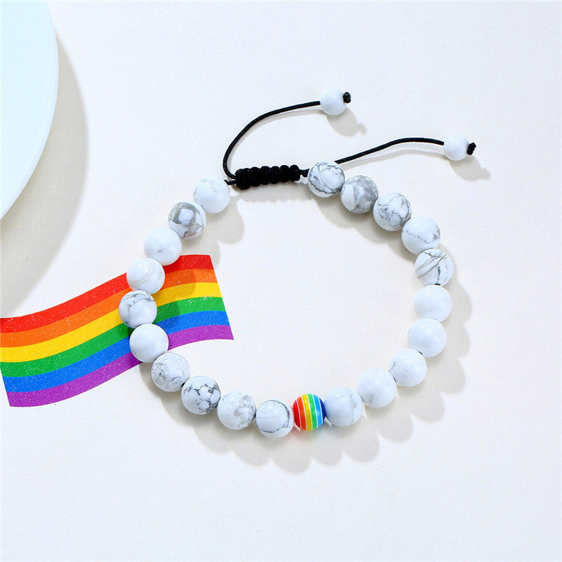 Pulsera de cuentas Pride Rainbow con piedra natural blanca