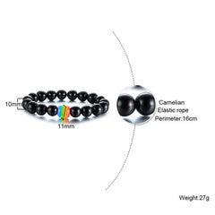 Pulsera de cuentas Pride Rainbow con piedra natural negra grande