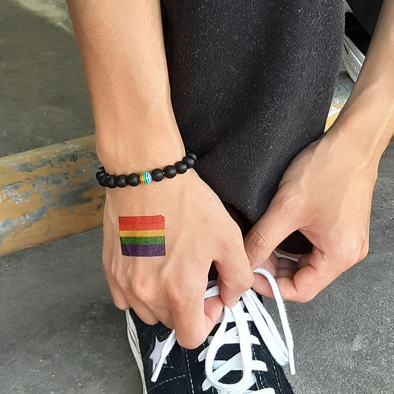 Pulsera de cuentas Pride Rainbow con piedra natural negra