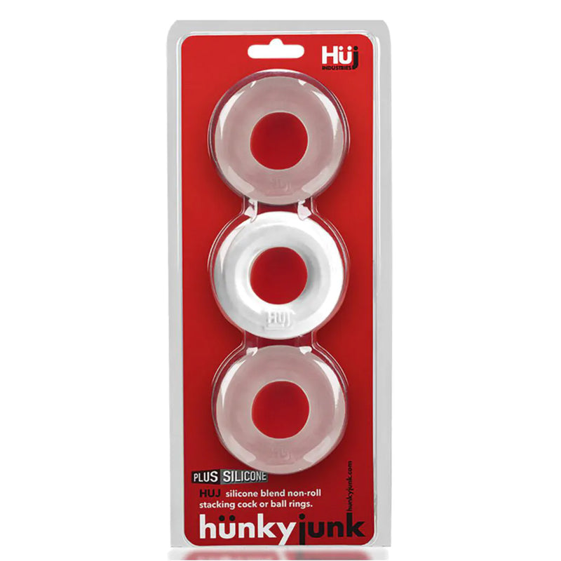 Hünkyjunk HUJ3 Paquete de 3 anillos para el pene - Blanco hielo+Transparente