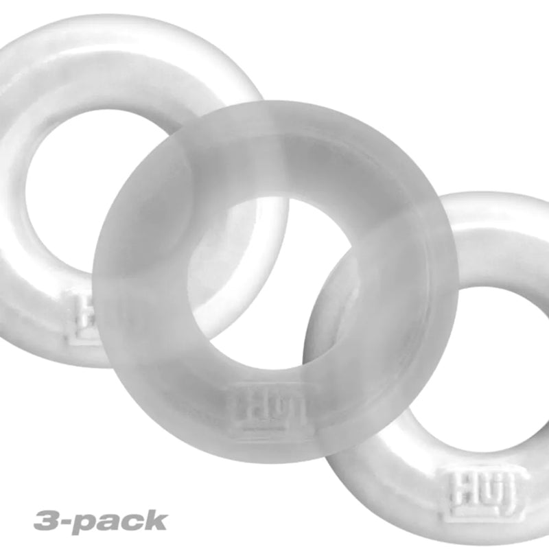 Hünkyjunk HUJ3 Paquete de 3 anillos para el pene - Blanco hielo+Transparente