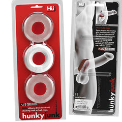 Hünkyjunk HUJ3 Paquete de 3 anillos para el pene - Blanco hielo+Transparente