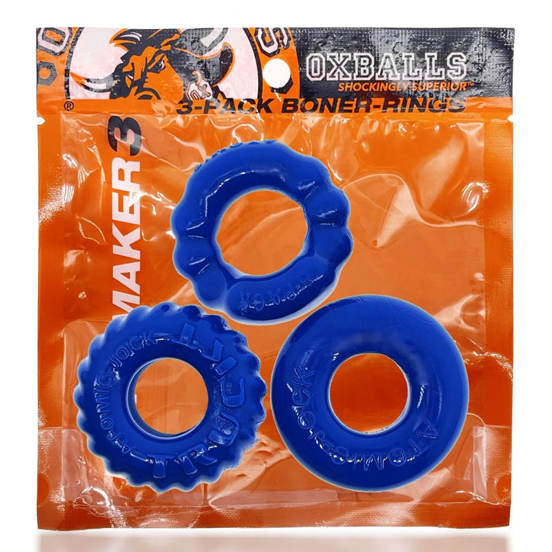 Oxballs BONEMAKER 3-PACK Kit de anillos para el pene - Azul piscina